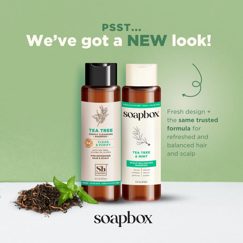 Soapbox Tea Tree Shampoo and Conditioner Set, Scalp Balancing with Tea Tree Oil, Jojoba Oil, Aloe and Shea Butter to Clean and Purify for All Hair Types, 16 Ounces Each (Pack of 2) - Image 2